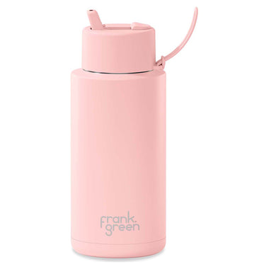 1L 'Blushed' Stainless Steel Ceramic Reusable Flip Straw Lid Water Bottle