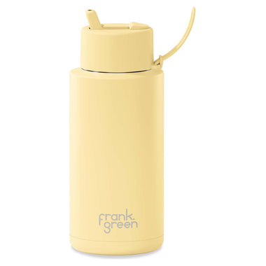 1L 'Buttermilk' Stainless Steel Ceramic Reusable Flip Straw Lid Water Bottle